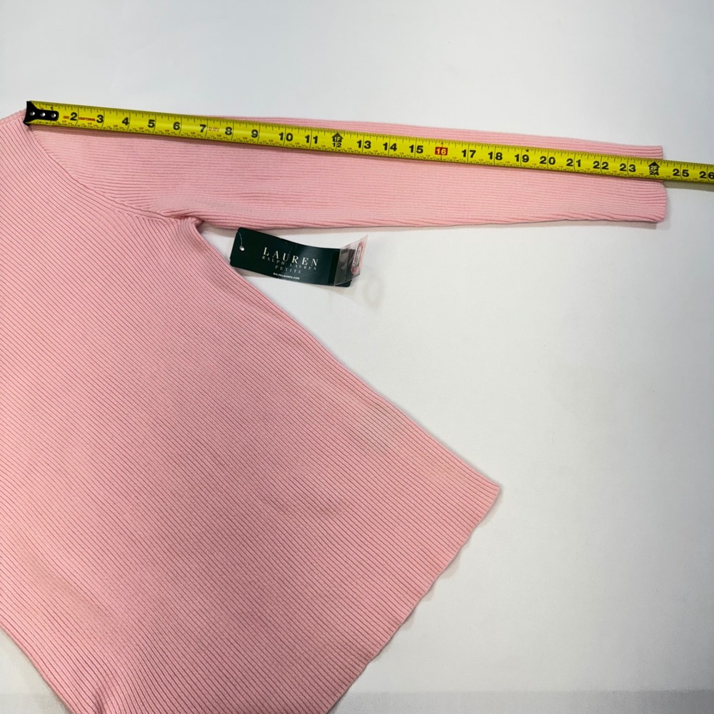 NEW Lauren Ralph Lauren Mock Neck Sweater Womens PL Pink Ribbed Cotton Petite - Picture 10 of 13